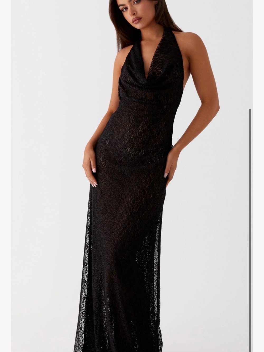 Peppermayo Sheer Black Halter Lace Maxi Dress